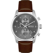  Shop Authentic Hugo Boss Skymaster Grey Dial Brown Leather Strap Watch for Men - 1513787 - Luxxuri