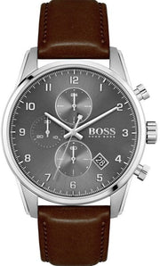  Shop Authentic Hugo Boss Skymaster Grey Dial Brown Leather Strap Watch for Men - 1513787 - Luxxuri