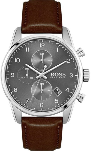  Shop Authentic Hugo Boss Skymaster Grey Dial Brown Leather Strap Watch for Men - 1513787 - Luxxuri