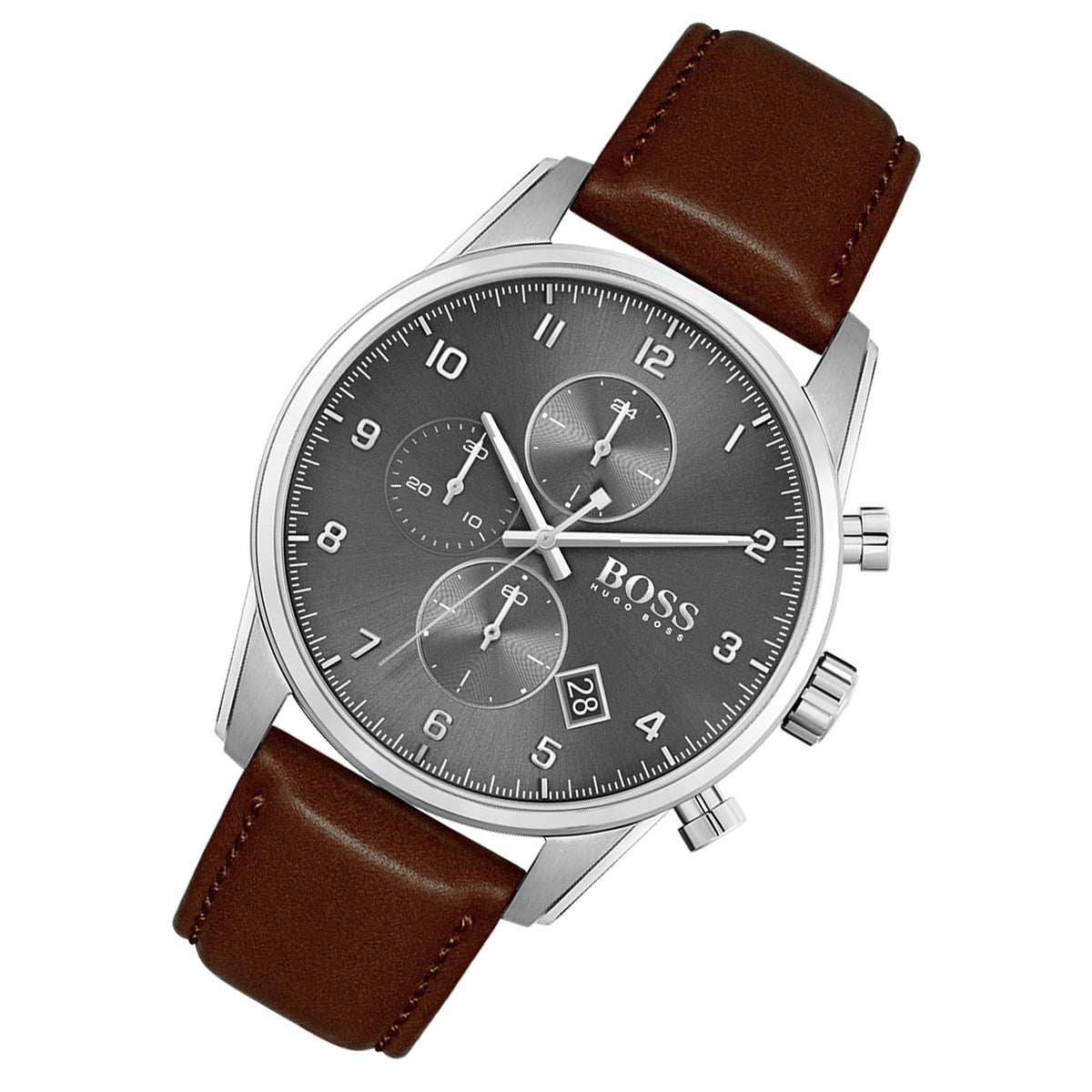  Shop Authentic Hugo Boss Skymaster Grey Dial Brown Leather Strap Watch for Men - 1513787 - Luxxuri