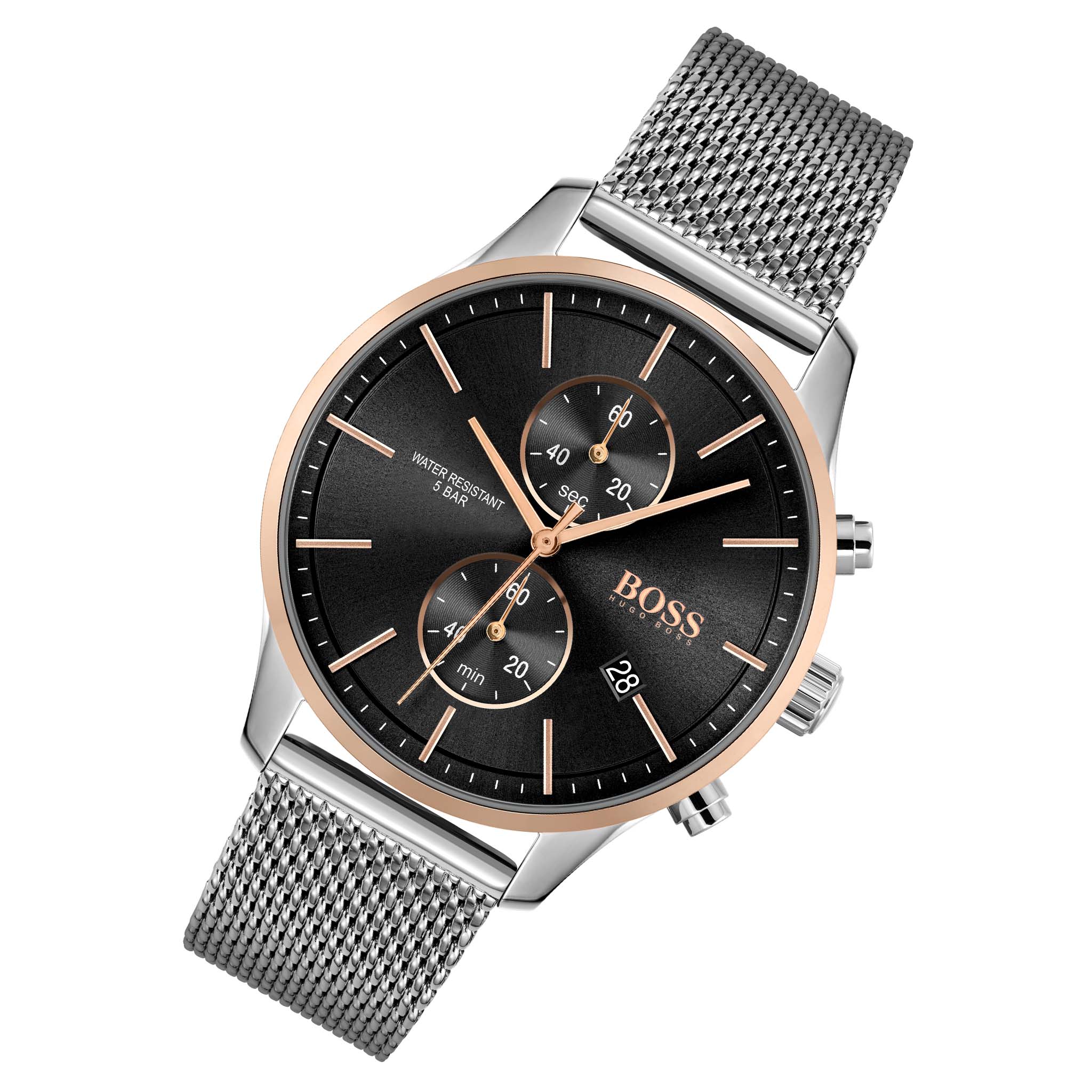  Shop Authentic Hugo Boss Associate Black Dial Silver Mesh Bracelet Watch for Men - 1513805 - Luxxuri