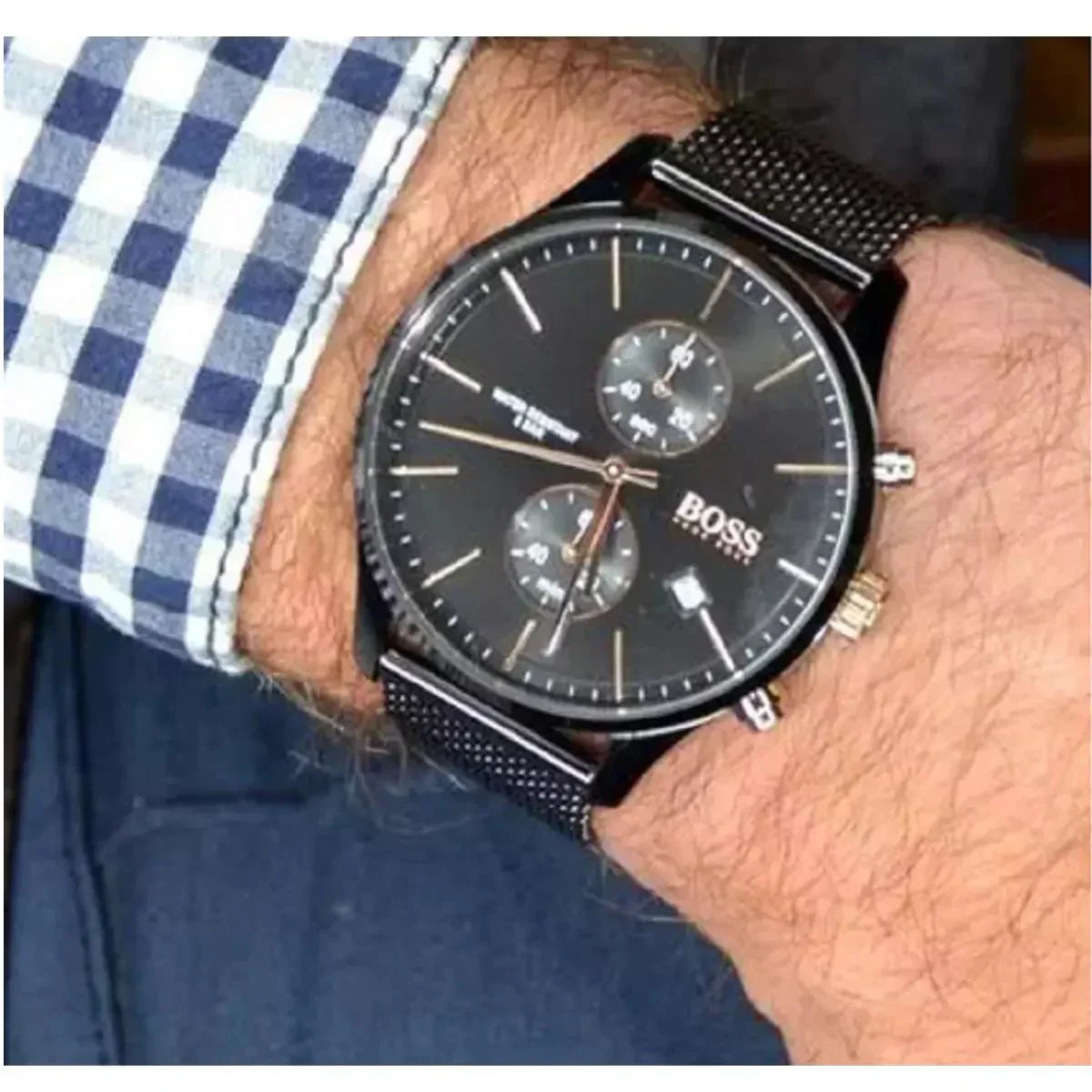  Shop Authentic Hugo Boss Associate Black Dial Black Mesh Bracelet Watch for Men - 1513811 - Luxxuri