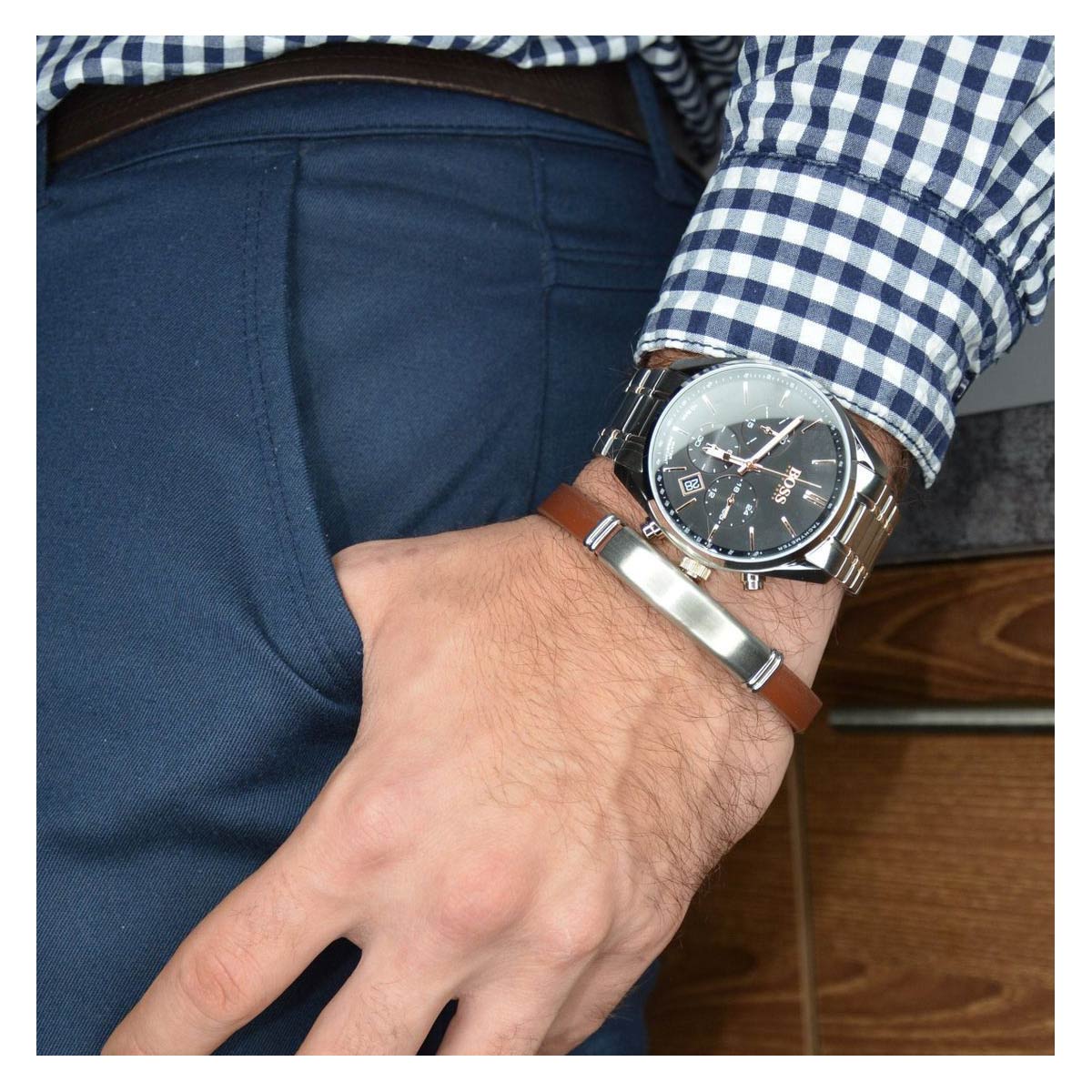  Shop Authentic Hugo Boss Champion Chronograph Black Dial Two Tone Steel Strap Watch for Men - 1513819 - Luxxuri