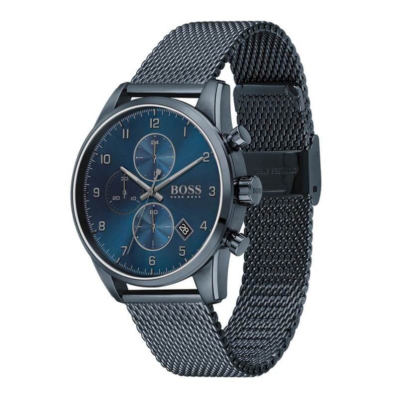  Shop Authentic Hugo Boss Skymaster Chronograph Blue Dial Blue Mesh Bracelet Watch for Men - 1513836 - Luxxuri