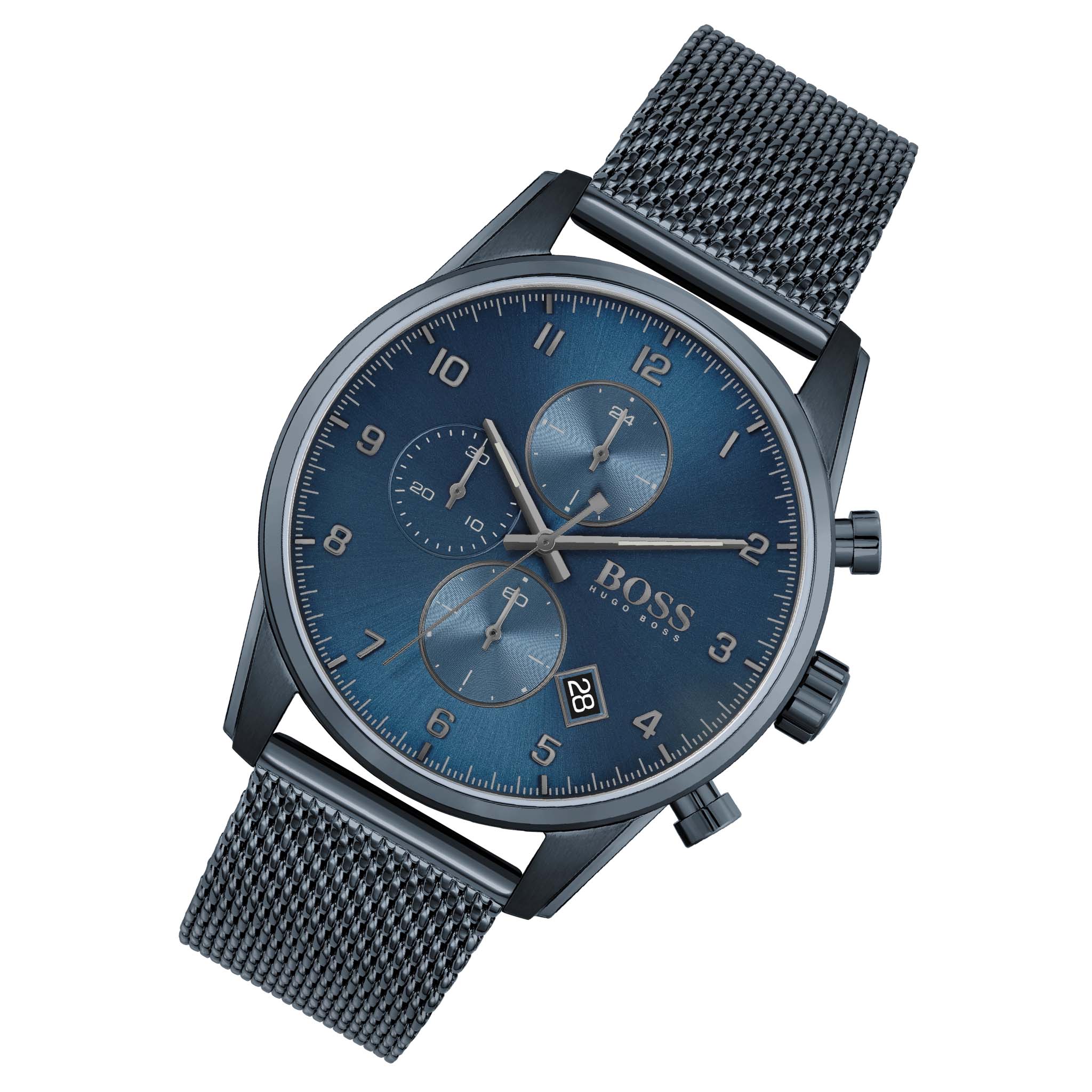  Shop Authentic Hugo Boss Skymaster Chronograph Blue Dial Blue Mesh Bracelet Watch for Men - 1513836 - Luxxuri