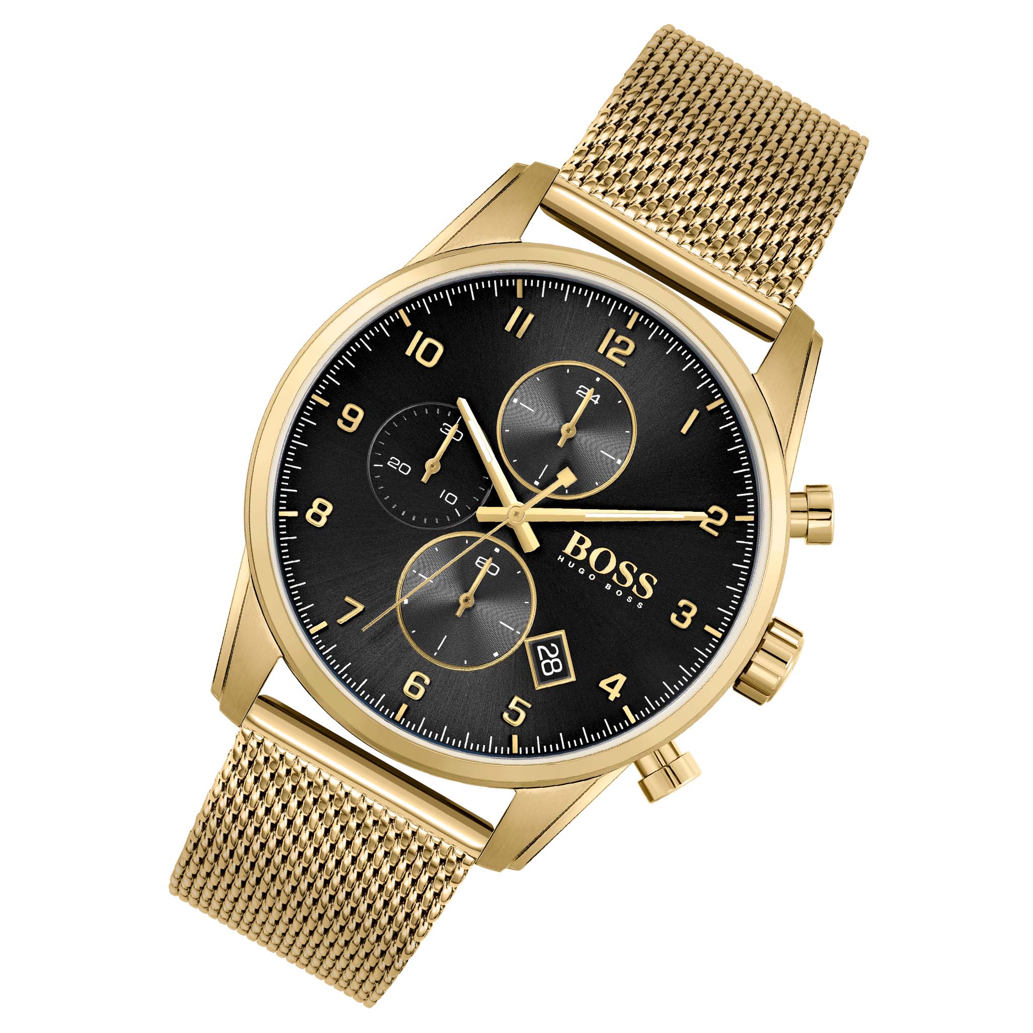  Shop Authentic Hugo Boss Skymaster Black Dial Gold Mesh Bracelet Watch for Men - 1513838 - Luxxuri