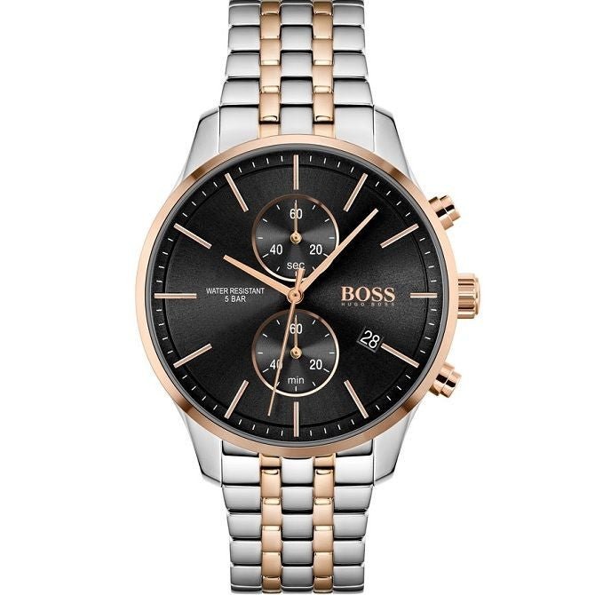  Shop Authentic Hugo Boss Associate Chronograph Black Dial Two Tone Steel Strap Watch for Men - 1513840 - Luxxuri