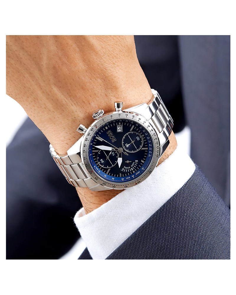  Shop Authentic Hugo Boss Talent Blue Dial Silver Steel Strap Watch for Men - 1513582 - Luxxuri