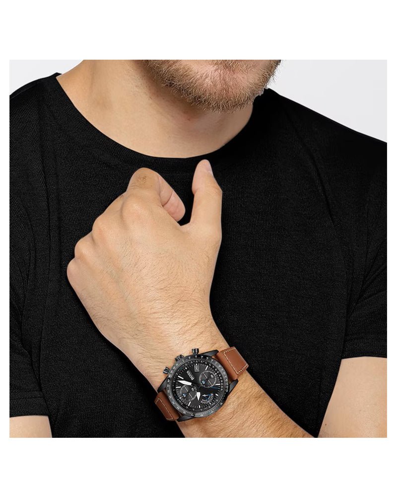  Shop Authentic Hugo Boss Pilot Black Dial Brown Leather Strap Watch for Men - 1513851 - Luxxuri