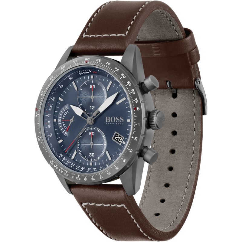  Shop Authentic Hugo Boss Pilot Edition Blue Dial Brown Leather Strap Watch for Men - 1513852 - Luxxuri