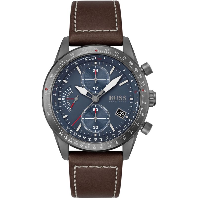  Shop Authentic Hugo Boss Pilot Edition Blue Dial Brown Leather Strap Watch for Men - 1513852 - Luxxuri