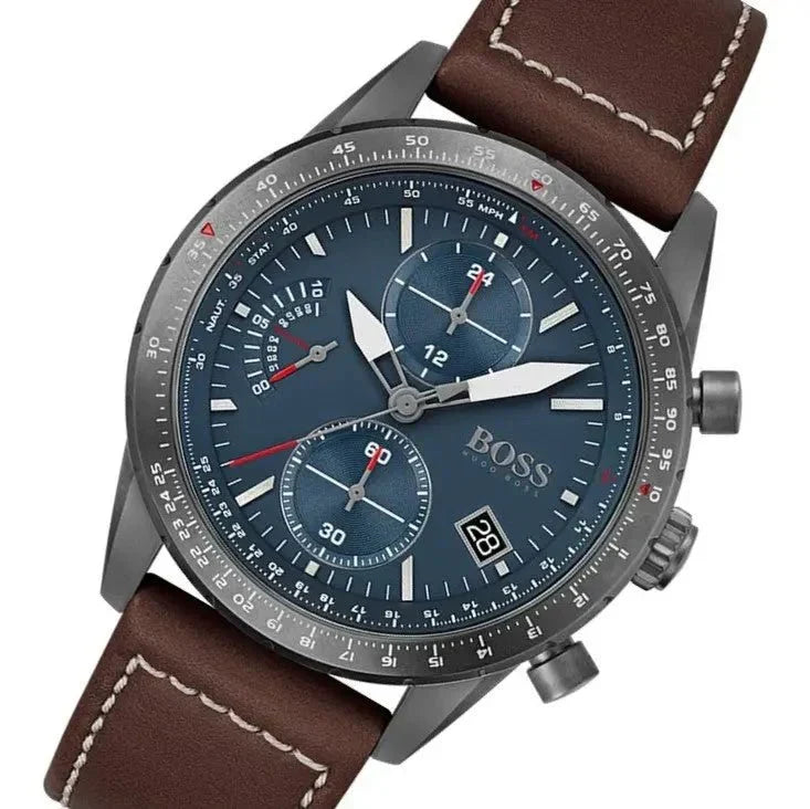  Shop Authentic Hugo Boss Pilot Edition Blue Dial Brown Leather Strap Watch for Men - 1513852 - Luxxuri