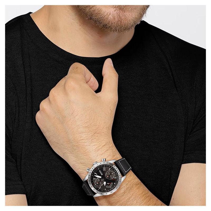  Shop Authentic Hugo Boss Pilot Edition Black Dial Black Leather Strap Watch for Men - 1513853 - Luxxuri