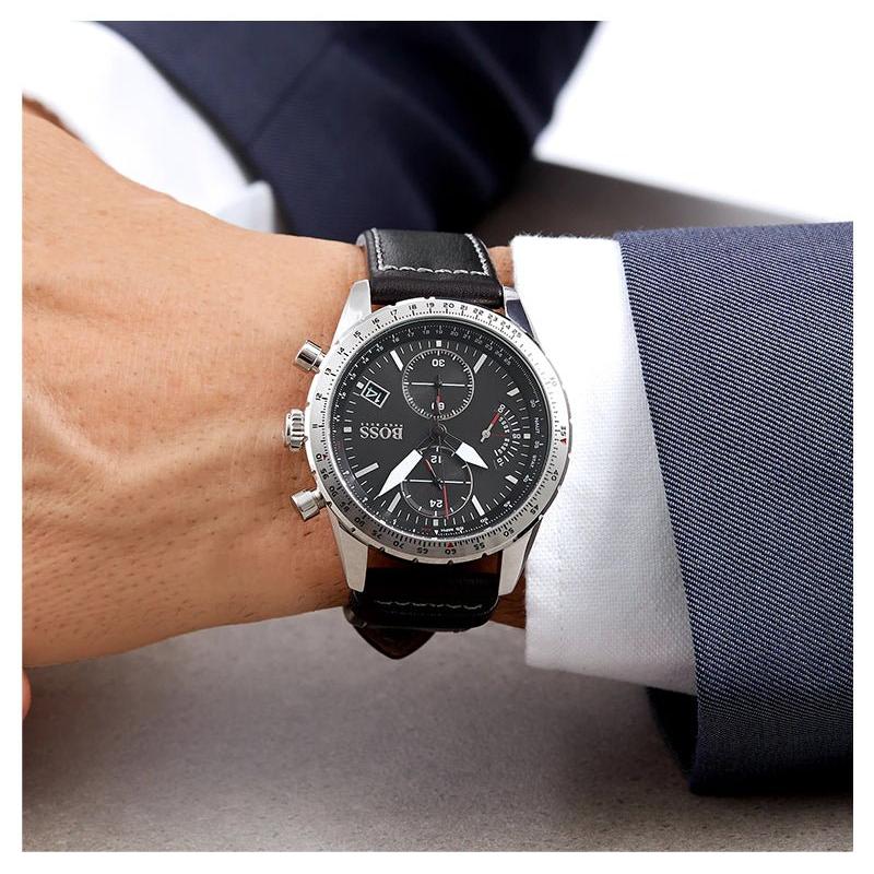  Shop Authentic Hugo Boss Pilot Edition Black Dial Black Leather Strap Watch for Men - 1513853 - Luxxuri
