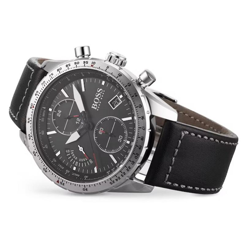  Shop Authentic Hugo Boss Pilot Edition Black Dial Black Leather Strap Watch for Men - 1513853 - Luxxuri