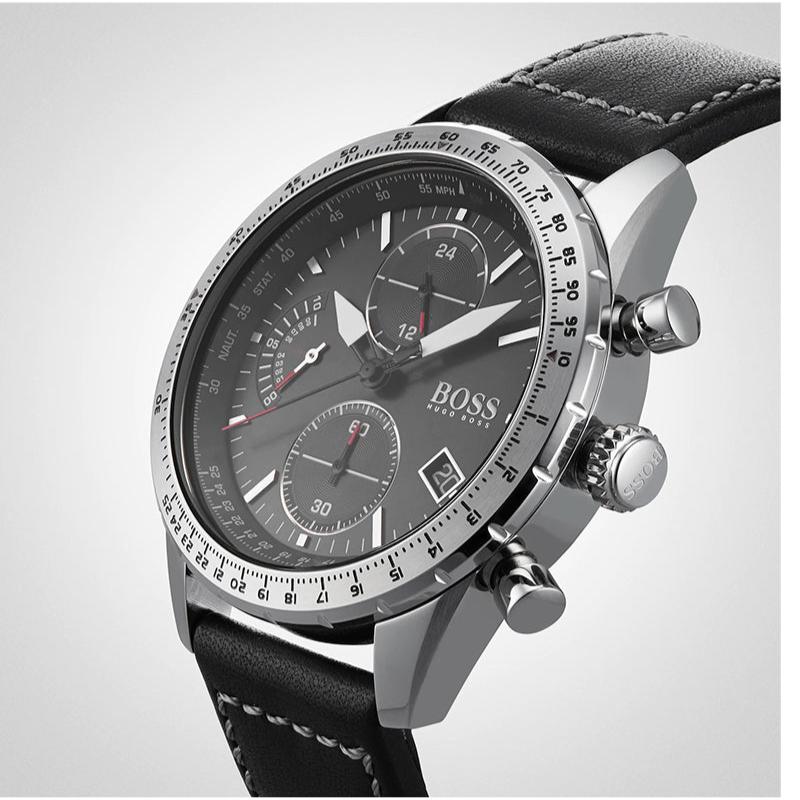  Shop Authentic Hugo Boss Pilot Edition Black Dial Black Leather Strap Watch for Men - 1513853 - Luxxuri