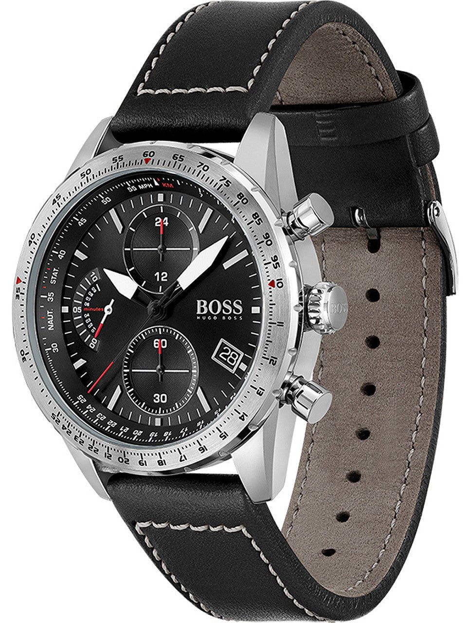  Shop Authentic Hugo Boss Aero Chronograph Black Dial Black Leather Strap Watch for Men - 1513770 - Luxxuri