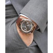  Shop Authentic Hugo Boss Santiago Grey Dial Brown Leather Strap Watch for Men - 1513861 - Luxxuri