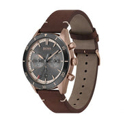  Shop Authentic Hugo Boss Santiago Grey Dial Brown Leather Strap Watch for Men - 1513861 - Luxxuri