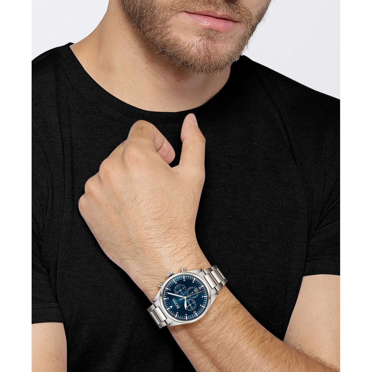  Shop Authentic Hugo Boss Pioneer Blue Dial Silver Steel Strap Watch for Men - 1513867 - Luxxuri