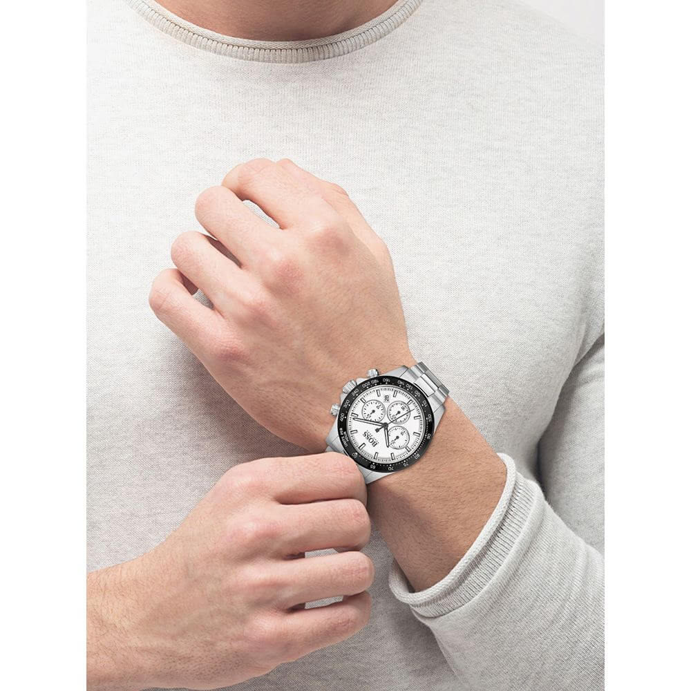 Shop Authentic Hugo Boss Hero Chronograph White Dial Silver Steel Strap Watch for Men - 1513875 - Luxxuri