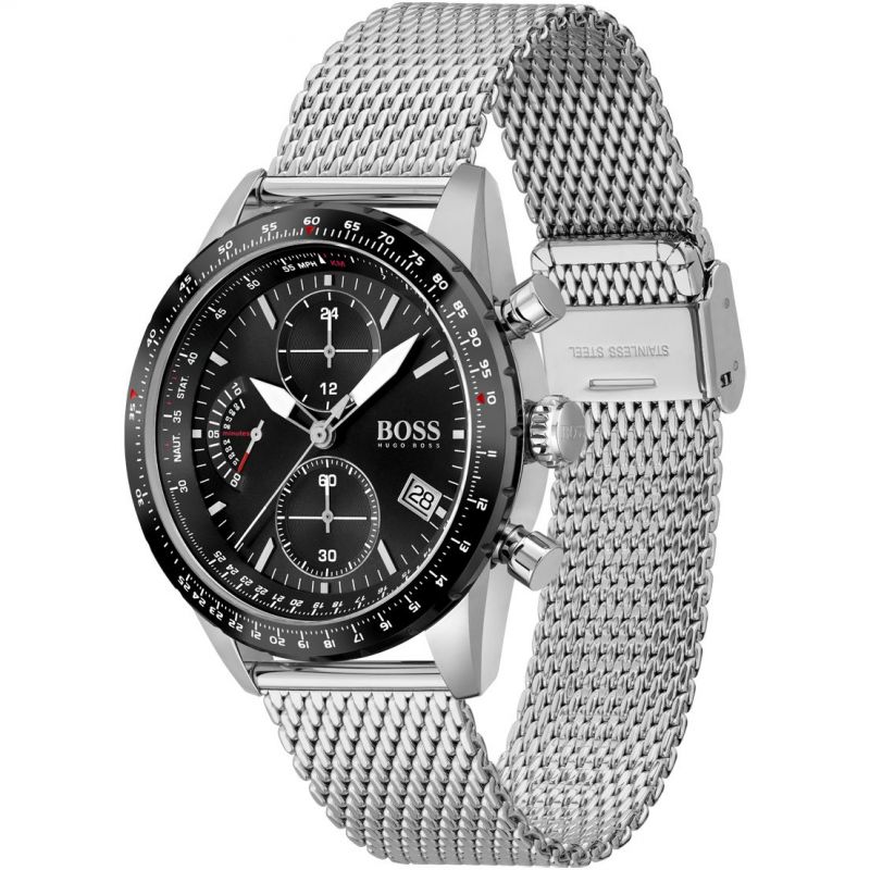  Shop Authentic Hugo Boss Pilot Edition Black Dial Silver Mesh Bracelet Watch for Men - 1513886 - Luxxuri