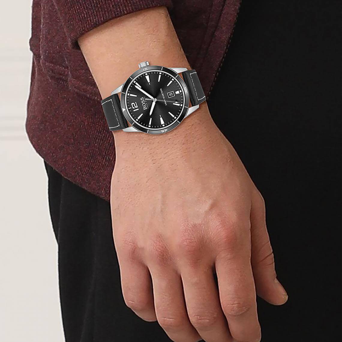  Shop Authentic Hugo Boss Grandmaster Chronograph Black Dial Black Leather Strap Watch for Men - 1513881 - Luxxuri