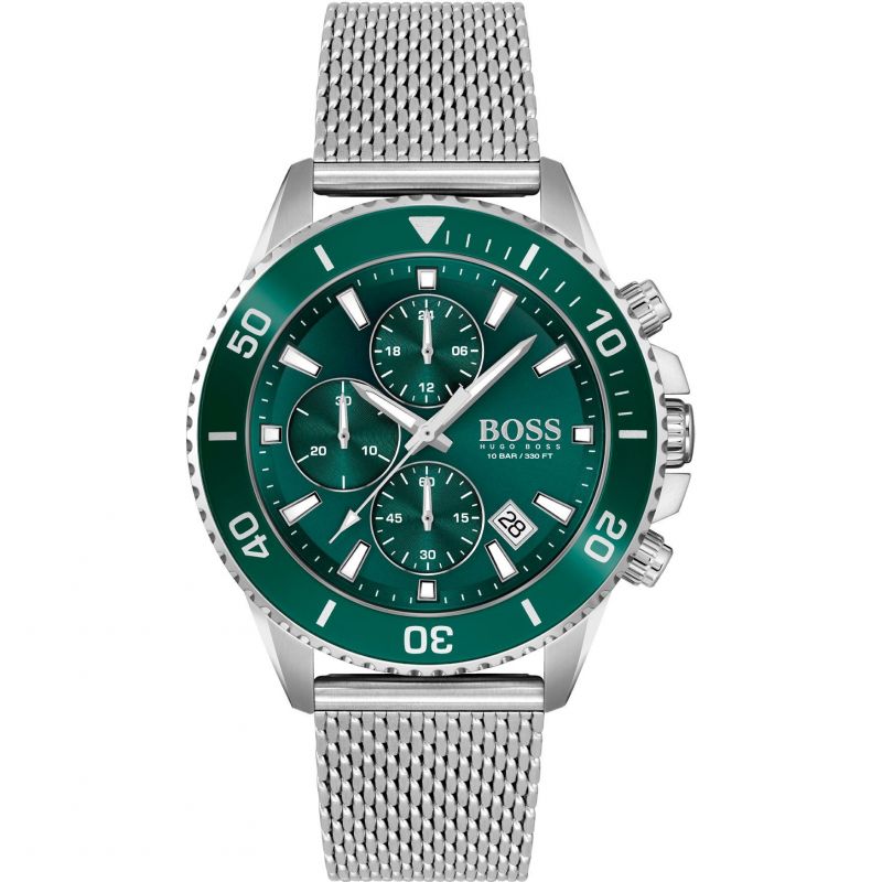  Shop Authentic Hugo Boss Admiral Green Dial Silver Mesh Bracelet Watch for Men - 1513905 - Luxxuri