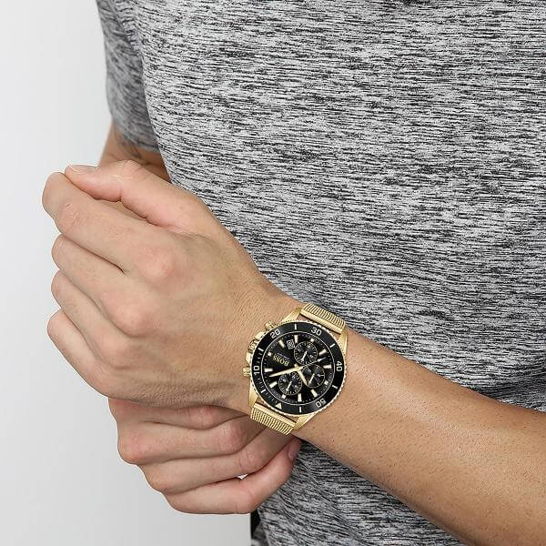  Shop Authentic Hugo Boss Ocean Edition Black Dial Gold Mesh Bracelet Watch for Men - 1513703 - Luxxuri