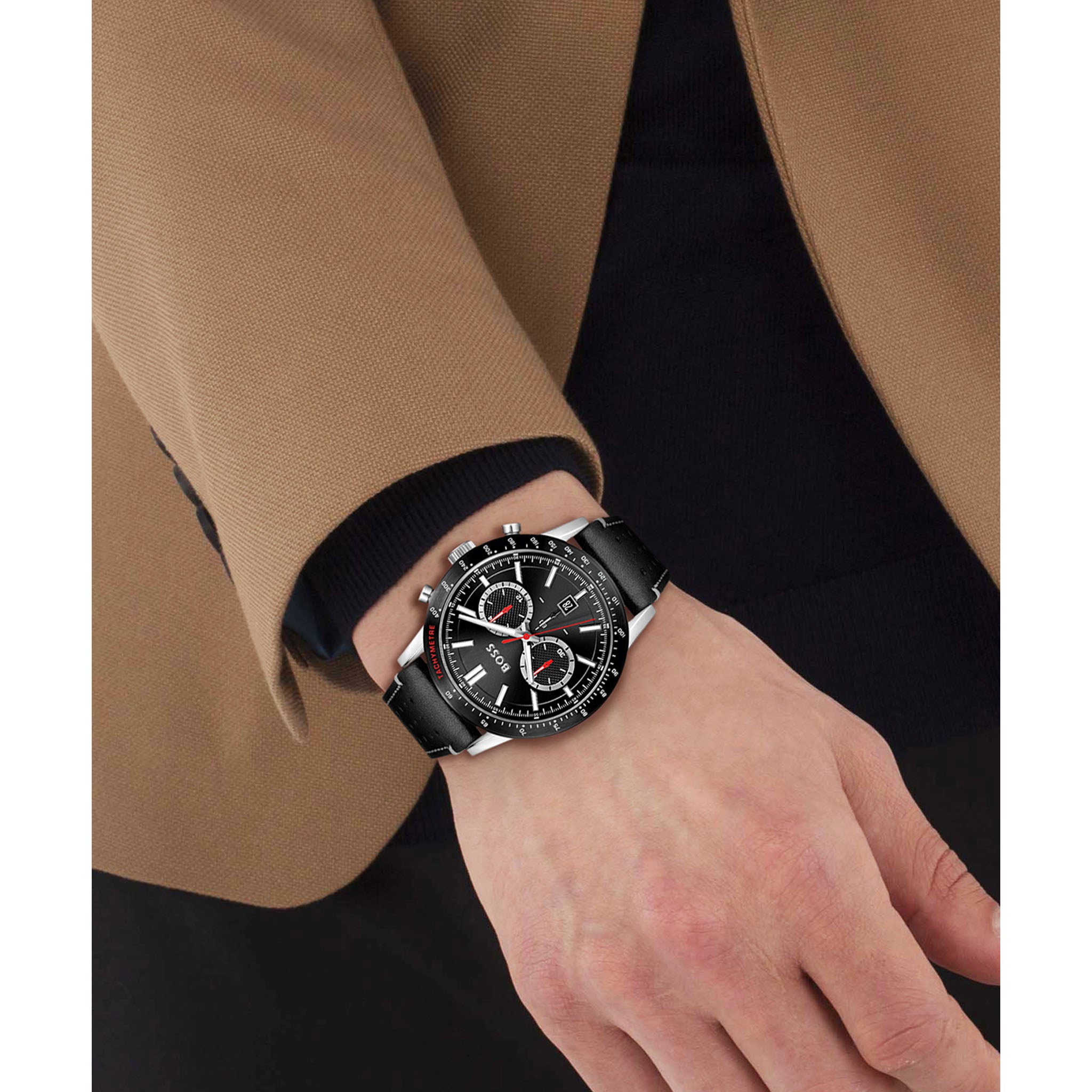  Shop Authentic Hugo Boss Allure Black Dial Black Leather Strap Watch for Men - 1513920 - Luxxuri