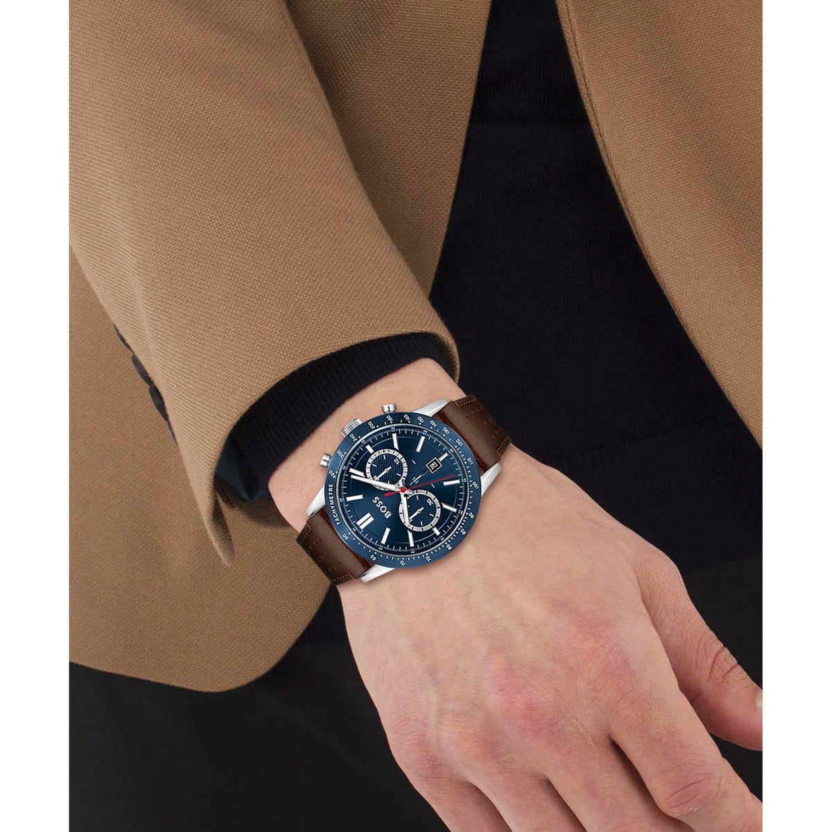  Shop Authentic Hugo Boss Allure Blue Dial Brown Leather Strap Watch for Men - 1513921 - Luxxuri