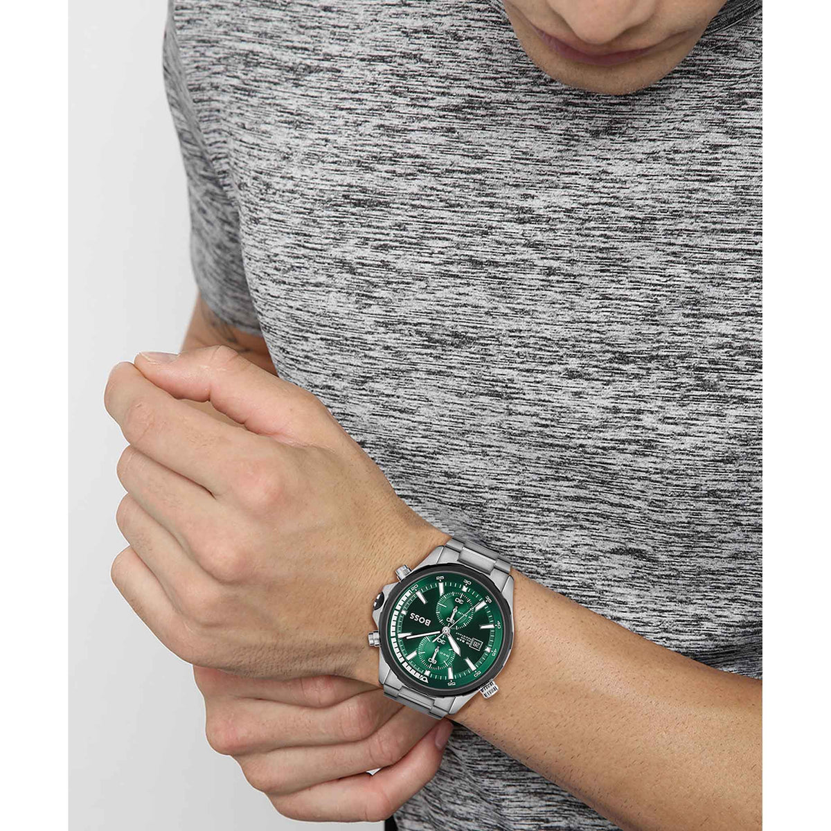  Shop Authentic Hugo Boss Globetrotter Green Dial Silver Steel Strap Watch for Men - 1513930 - Luxxuri
