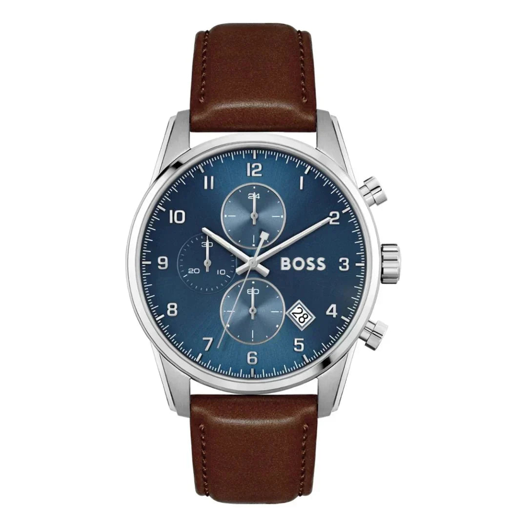  Shop Authentic Hugo Boss Skymaster Blue Dial Brown Leather Strap Watch for Men - 1513940 - Luxxuri