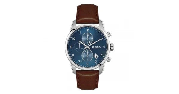  Shop Authentic Hugo Boss Skymaster Blue Dial Brown Leather Strap Watch for Men - 1513940 - Luxxuri