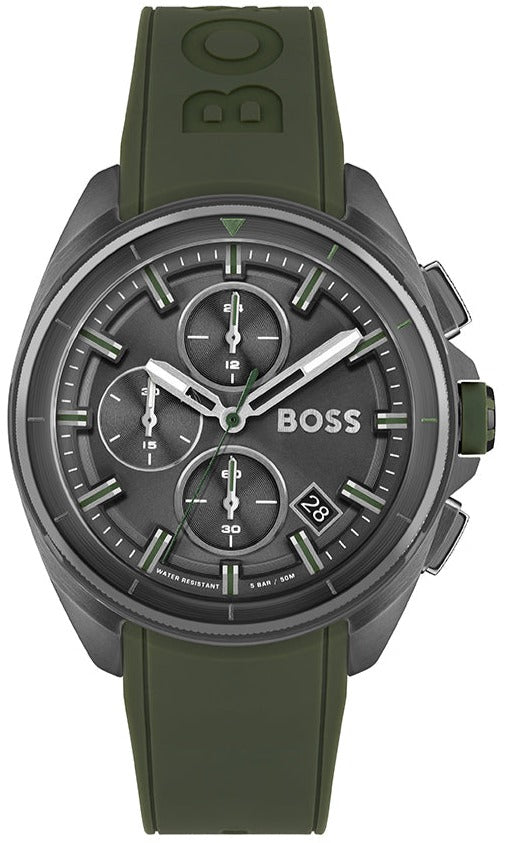  Shop Authentic Hugo Boss Volane Chronograph Grey Dial Green Rubber Strap Watch For Men - 1513952 - Luxxuri