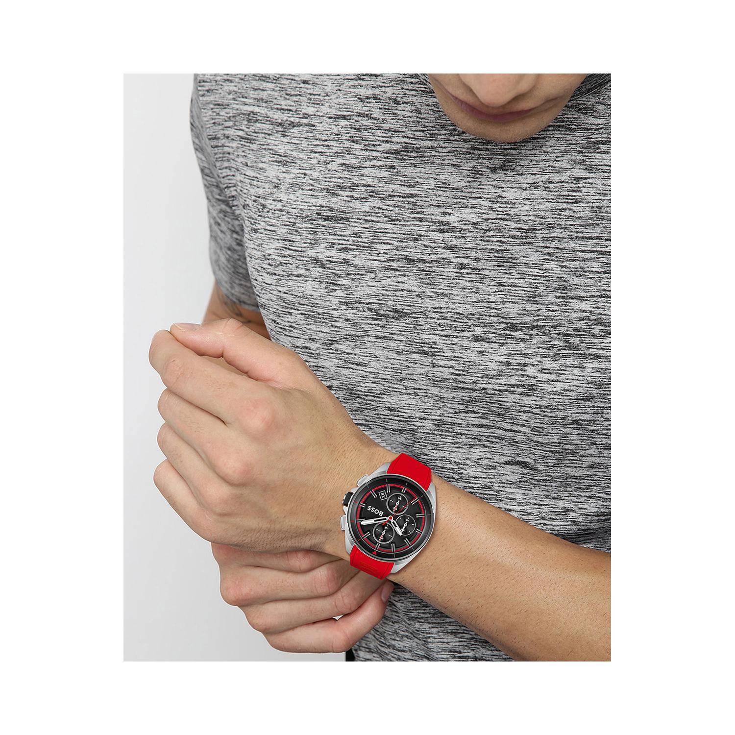  Shop Authentic Hugo Boss Volane Black Dial Red Rubber Strap Watch for Men - 1513959 - Luxxuri