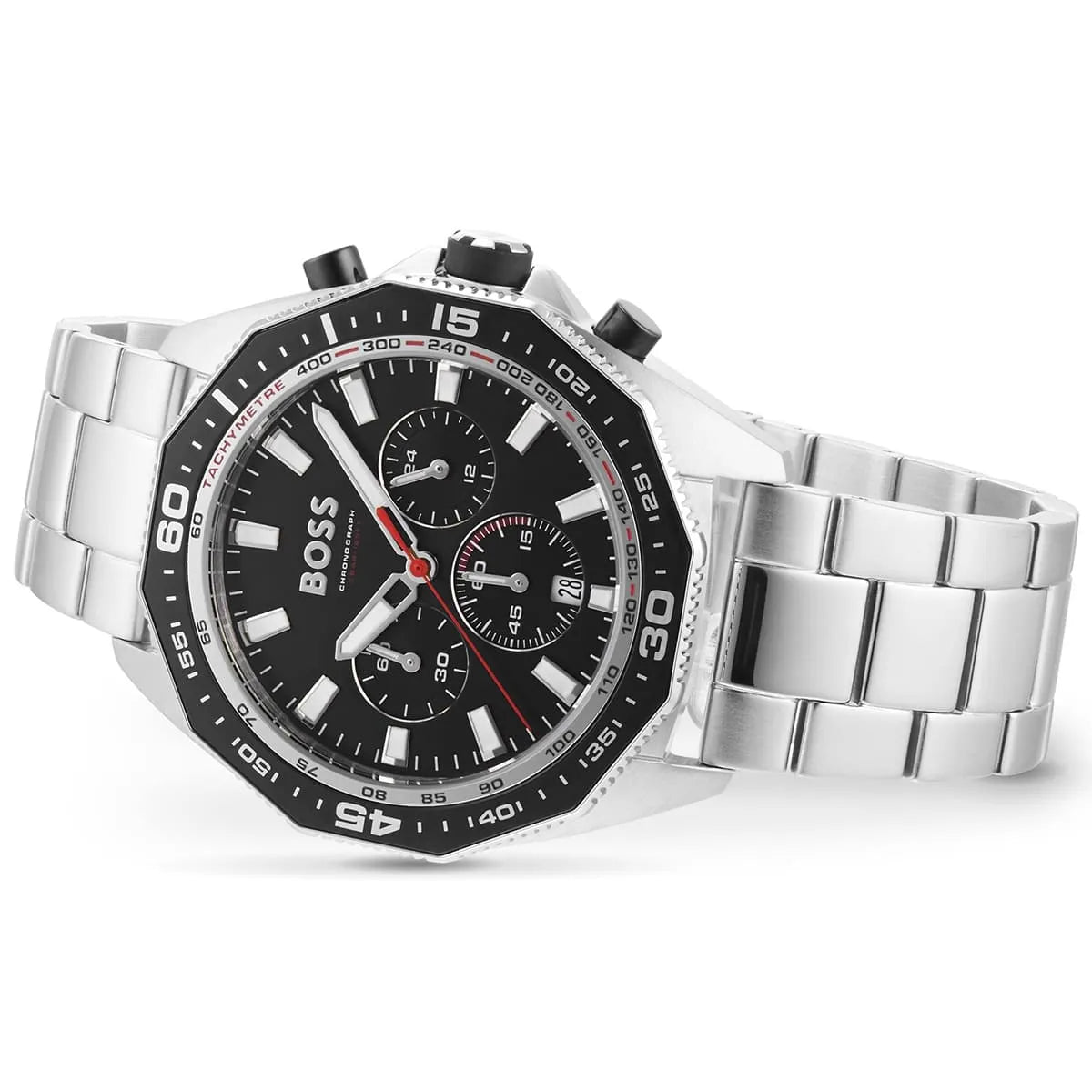  Shop Authentic Hugo Boss Energy Chronograph Black Dial Silver Steel Strap Watch For Men - 1513971 - Luxxuri
