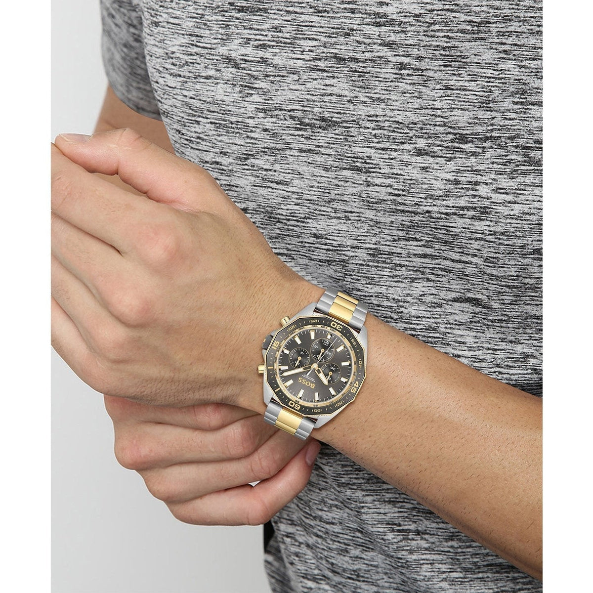  Shop Authentic Hugo Boss Energy Chronograph Grey Dial Two Tone Steel Strap Watch For Men - 1513974 - Luxxuri