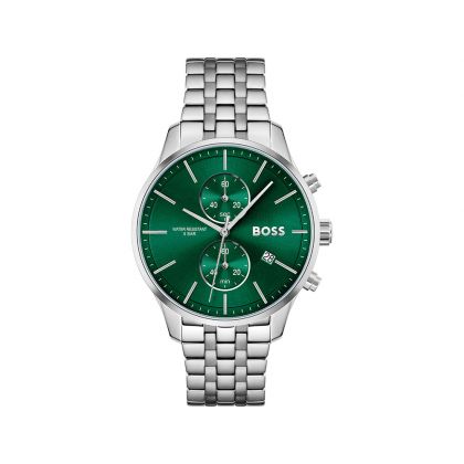  Shop Authentic Hugo Boss Associate Green Dial Silver Steel Strap Watch for Men - 1513975 - Luxxuri