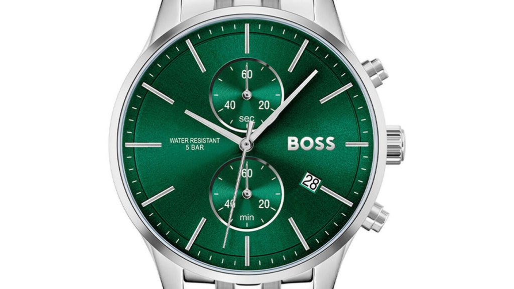  Shop Authentic Hugo Boss Associate Green Dial Silver Steel Strap Watch for Men - 1513975 - Luxxuri