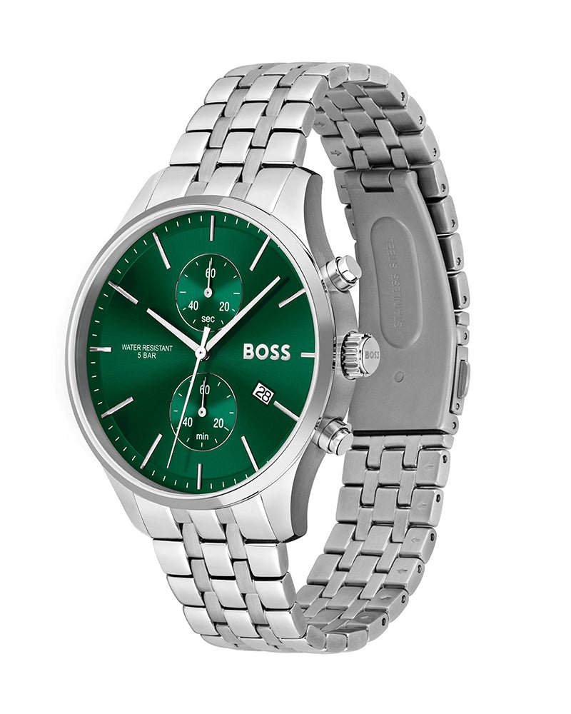 Shop Authentic Hugo Boss Associate Green Dial Silver Steel Strap Watch for Men - 1513975 - Luxxuri