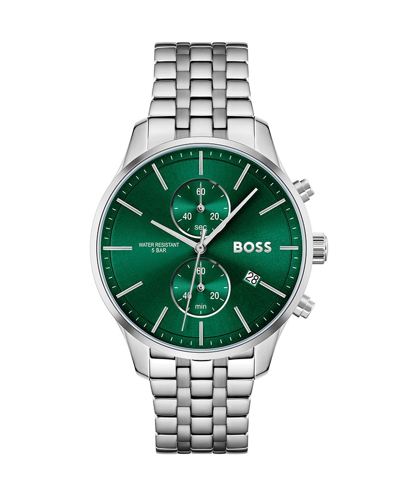  Shop Authentic Hugo Boss Associate Green Dial Silver Steel Strap Watch for Men - 1513975 - Luxxuri
