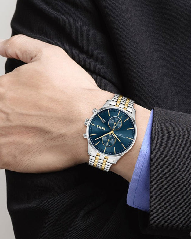  Shop Authentic Hugo Boss Associate Blue Dial Two Tone Steel Strap Watch for Men - 1513976 - Luxxuri