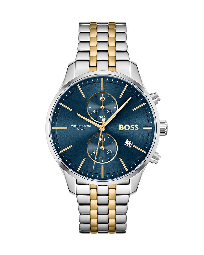  Shop Authentic Hugo Boss Associate Blue Dial Two Tone Steel Strap Watch for Men - 1513976 - Luxxuri