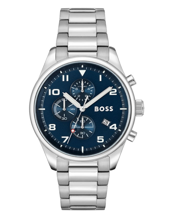  Shop Authentic Hugo Boss View Chronograph Blue Dial Silver Steel Strap Watch For Men - 1513989 - Luxxuri