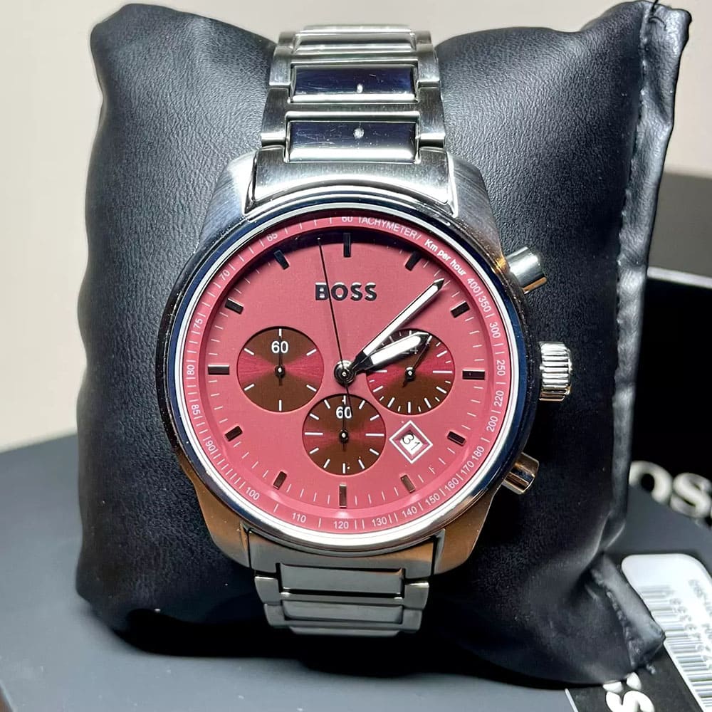  Shop Authentic Hugo Boss One Chronograph Red Dial Grey Steel Strap Watch For Men - 1514000 - Luxxuri
