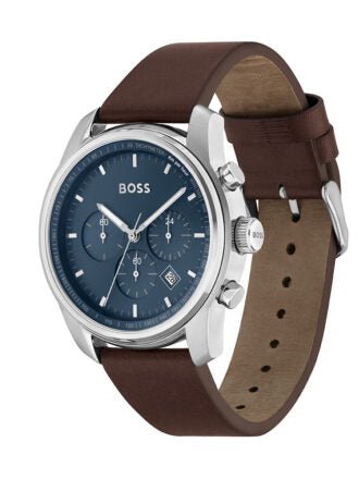  Shop Authentic Hugo Boss Attitude Blue Dial Brown Leather Strap Watch for Men - 1513606 - Luxxuri