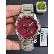  Shop Authentic Hugo Boss Trace Chronograph Red Dial Silver Steel Strap Watch For Men - 1514004 - Luxxuri