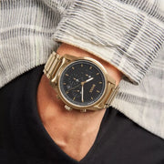  Shop Authentic Hugo Boss Trace Chronograph Black Dial Gold Steel Strap Watch For Men - 1514006 - Luxxuri