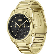  Shop Authentic Hugo Boss Trace Chronograph Black Dial Gold Steel Strap Watch For Men - 1514006 - Luxxuri